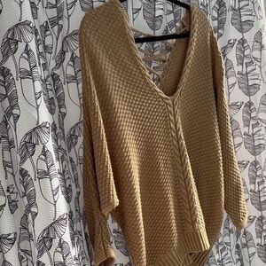 Fashion Nova Camel V-Neck Sweater